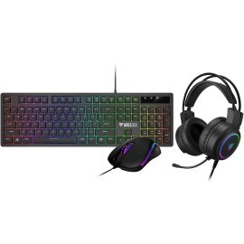 مجموعة ألعاب GAMDIAS Poseidon E2 3 في 1، تتضمن لوحة مفاتيح غشائية ARES E3 مكونة من 104 مفاتيح، وماوس AURA GS3 بدقة 3600 نقطة في البوصة، وسماعة رأس بقطر 50 مم، باللون الأسود