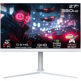 شاشة ألعاب GAMEON Arctic Pro Series مقاس 27 بوصة QHD سريعة IPS بمعدل تحديث 2560 × 1440 و380 هرتز ووقت استجابة 0.5 مللي ثانية وتقنية AMD FreeySync وNVIDIA G-Sync، باللون الأبيض