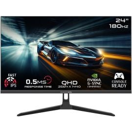 شاشة ألعاب GAMEON Pro Series مقاس 24 بوصة QHD IPS 2560x1440 معدل تحديث 180 هرتز ومعدل استجابة 0.5 مللي ثانية FreeSync، تدعم مكبرات صوت PS5 ومنفذ HDMI 2.1 وHDR10 باللون الأسود