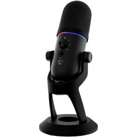 GAMDIAS PHEME M1 Super-Cardioid 14 mm Condenser Streaming Microphone, 24-bit/192 kHz, Built-in ENC, RGB Lighting, Foldable Stand, Real-Time Monitoring – Black