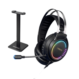 GAMDIAS EROS M3 Elite RGB Gaming Headset, 50mm Drivers, Omnidirectional Mic, USB Connectivity, Ergonomic Over-Ear Design, RGB Lighting, Includes Headset Stand, Black