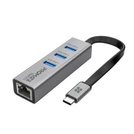 Promate GigaHub‑C USB‑C to Ethernet & USB‑A Hub – Gigabit RJ45, 3× USB 3.0, Aluminum Alloy Compact Design