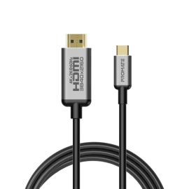 Promate HDLink-60H USB-C to HDMI Cable – 1.8 m 4K, 60 Hz UHD, flexShield PVC, Gold-Plated Connectors, Plug-and-Play, Thunderbolt 3 Compatible – Grey