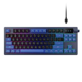 GAMDIAS Hermes E7 Wired Gaming Keyboard, 75% Gasket-Mount Mechanical, Hot-Swappable Red Switches, PBT Keycaps, Volume Knob, 1000Hz Polling, 64KB Onboard Memory, Black & Blue