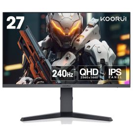 KOORUI Gaming Monitor 27 inch 27E3QK 2K QHD IPS 2560 X 1440 240Hz Refresh Rate 1ms Response Time AdaptiveSync Technology, VESA Mountable, 2x HDMI, DP & Audio Out Ports, Black