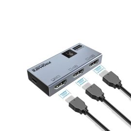 Promate MediaSwitch-2T Ultra-HD 8K 60 Hz HDMI Switch, 2-in-1 Touch-Control, Aluminum Body, USB-C Powered (5V/1.5A)