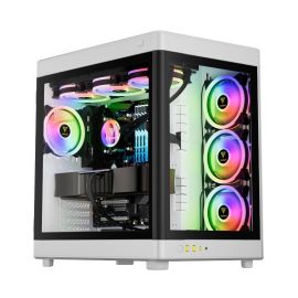 GAMDIAS NESO P1 White Full Tower Gaming Case – Tempered Glass Panels, ARGB Fans, Dual-Chamber Design, High Airflow, ATX/Micro ATX Support