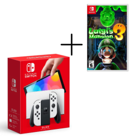 Nintendo Switch OLED Console Black & White Joy Con + Luigi's Mansion 3