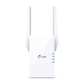 جهاز توسيع نطاق الواي فاي TP-Link RE505X AX1500، يدعم Wi-Fi 6، مزدوج النطاق، بسرعة تصل إلى 1500 ميجابت في الثانية، مزود بوضع السرعة العالية، ووضع نقطة الوصول، ويعمل مع أي راوتر واي فاي، باللون الأبيض.