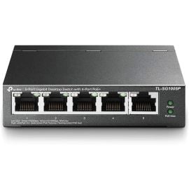 TP‑Link SG1005P 5‑Port Gigabit Desktop Switch with 4 Port PoE+ – 65 W Power Budget, Plug & Play Unmanaged Metal PoE Switch