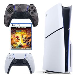 جهاز بلاي ستيشن 5 PS5 سليم، قرص تحكم 1 تيرابايت + وحدة تحكم إضافية + إصدار Crash Team Rumble Deluxe Edition الدولي