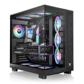 Thermaltake View 380 XL TG ARGB Black – Dual-Chamber ATX Mid-Tower Case, 4×120mm ARGB Fans, Hidden-Connector Ready, Tempered Glass Front & Side Panels- black