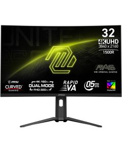 شاشة ألعاب إم إس آي MAG مقاس 32 بوصة 321CUPDF Rapid VA Display 3840 × 2160 ومعدل تحديث 160 هرتز ووقت استجابة 0.5 مللي ثانية وتقنية AMD FreeSync Premium، لون أسود