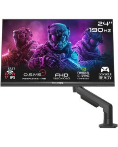 شاشة ألعاب GAMEON Midnight Pro X Series مقاس 24 بوصة FHD Fast IPS 1920 × 1080 بمعدل تحديث 190 هرتز ووقت استجابة 0.5 مللي ثانية وتقنية NVIDIA G-Sync وAMD FreeSync، لون أسود