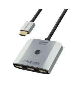محول بروميت ميديا سويتش-إتش 3 HDMI 3 في 1 - فائق الوضوح 4K، 60 هرتز، هيكل من الألومنيوم، زر تحكم، توصيل وتشغيل، تصميم صغير الحجم، شريحة MS9601A - أسود