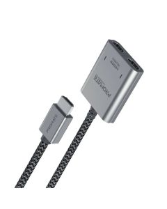 كابل موزع HDMI MediaSplit-H2 بدقة 4K وتردد 60 هرتز من بروميت - مخرج HDMI مزدوج، شريحة IT66630، كابل مضفر من النايلون بطول متر واحد، منفذ USB-C، توصيل وتشغيل - فضي