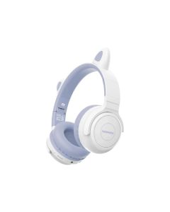 Promate Panda KidSafe Wireless Headphones, 93 dB Safe Volume, Bluetooth v5.0, 40 h Battery, LED Cat Ears, MicroSD & AUX Modes- Lilac
