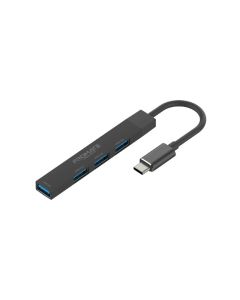 Promate LiteHub-4 4-in-1 Multi-Port USB-C Data Hub, Black, USB-C to 4x USB-A Adapter, 5Gbps & 480Mbps Transfer Speeds, Ultra-Slim Aluminum Design