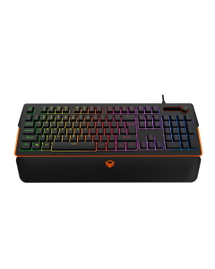 لوحة مفاتيح ألعاب Meetion K9520 ذات مسند معصم مغناطيسي، بإضاءة خلفية RGB، و26 مفتاحًا مضادًا للظلال، وتخطيط 104/105 مفاتيح، ومنفذ USB سلكي، وضبط سريع لمستوى الصوت، و12 اختصارًا للوسائط المتعددة