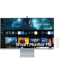 شاشة سامسونج M8 M80C الذكية المسطحة 4K مقاس 32 بوصة VA Display 3840 x 2160 معدل تحديث 60 هرتز زمن استجابة 4 مللي ثانية مكبر صوت مدمج منافذ USB-C / HDMI، نظام تشغيل Tizen، أزرق سحابي