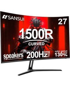 شاشة ألعاب منحنية SANSUI مقاس 27 بوصة FHD Fast VA Display 1920 × 1080 بمعدل تحديث 200 هرتز ووقت استجابة 1 مللي ثانية (MPRT) وتقنية FreeSync وانحناء 1500R، لون أسود