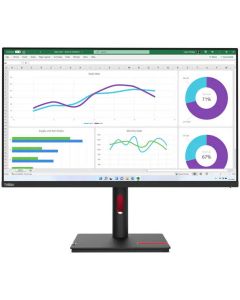 شاشة لينوفو ثينك فيجن T32h-30 QHD IPS مقاس 32 بوصة، دقة 2560 × 1440، معدل تحديث 60 هرتز، وقت استجابة 4 مللي ثانية، دعم ألوان 1.07b، ميزات مضادة للتوهج، لون أسود