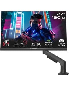 شاشة ألعاب GAMEON Midnight Pro X Series مقاس 27 بوصة FHD IPS بدقة 1920 × 1080 ومعدل تحديث 190 هرتز ووقت استجابة 0.5 مللي ثانية وتقنية NVIDIA G-Sync وAMD FreeSync، لون أسود