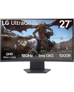 إل جي شاشة ألعاب منحنية UltraGear مقاس 27 بوصة بدقة QHD 1000R ومعدل تحديث 180 هرتز ووقت استجابة 1 مللي ثانية وتقنية AMD FreeSync وHDR10 وتصميم بدون حدود تقريبًا من 3 جوانب باللون الأسود