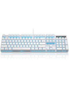 MAGEGEE MK-STORM Wired Mechanical Gaming Keyboard, Blue Clicky Switch, Blue LED Backlight, Full White Design, Compact Layout, English/Arabic Legends