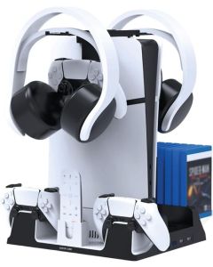 Green Lion PS5 Cooling Stand Charging Station - White