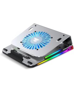 لوحة تبريد NCTS AL11R RGB من الألومنيوم للألعاب لأجهزة الكمبيوتر المحمولة - مروحة واحدة، 4 منافذ USB، 10 أوضاع RGB (لأجهزة ≤ 15.6 بوصة)