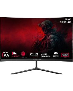 شاشات ألعاب GAMEON المنحنية مقاس 24 بوصة GOC24F120VA FHD VA، بدقة 1920 × 1080، ومعدل تحديث 120 هرتز، واستجابة MPRT 1 مللي ثانية، ومنفذ HDMI 2.1، وتقنية AMD FreeSync، باللون الأسود