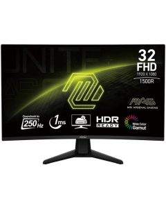 شاشة ألعاب إم إس آي MAG المنحنية 32 بوصة 32C6X FHD VA، 1920 × 1080، معدل تحديث 250 هرتز، وقت استجابة 1 مللي ثانية، تقنية المزامنة التكيفية، انحناء 1500R، أسود