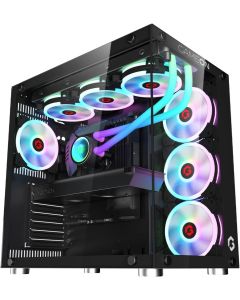 GAMEON Emperor Arctic III Mid-Tower Gaming Case, White, 7× Pre-Installed ARGB Fans + Remote Control, Tempered Glass Side Panel, ATX/M-ATX Support