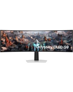 شاشة ألعاب سامسونج المنحنية G9 G93SC Odyssey مقاس 49 بوصة QHD OLED مزدوجة 5120x1440 معدل تحديث 240 هرتز وقت استجابة 0.03 مللي ثانية ارتفاع قابل للتعديل انحناء 1800R فضي
