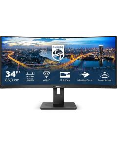 Philips B Line Series Curved Monitor 34 inch 345B1C WQHD VA Display 3440 x 1440 100Hz Refresh Rate 4ms Response Time Flicker-Free 1500R Curvature, SmartImage Black 