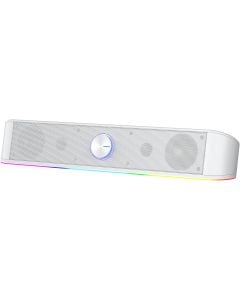 مكبر صوت ستيريو للألعاب Redragon GS560W Adiemus RGB 2.0، أبيض، مزود بمنفذ USB مع إضاءة RGB ديناميكية، وصوت جهير محسّن، وتحكم في مستوى الصوت