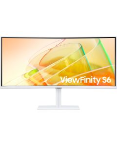 Samsung ViewFinity Monitor S6 34 inch UWQHD 3,440 x 1,440 Refresh Rate 100Hz Response Time 5 ms 1000R Curvature Built-In Speaker  FreeSync Technology USB Hub Display Port HDMI White 