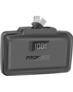 Promate 10000mAh Portable Power Bank with Built-In 20W USB-C and 20W Lightning Foldable Connector Fast USB-C Charging Port LED Display