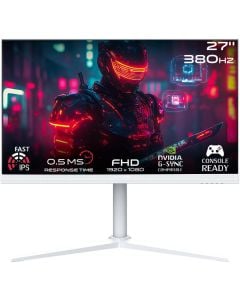 شاشة ألعاب GAMEON Artic Pro Series مقاس 27 بوصة FHD سريعة IPS بدقة 1920 × 1080 ومعدل تحديث 380 هرتز ووقت استجابة 0.5 مللي ثانية وتقنية NVIDIA G-Sync وAMD FreeSync، لون أبيض