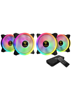 GAMDIAS AEOLUS M2-1204R 4-Pack ARGB Cooling Fans , 120mm Trio-Ring Addressable RGB, Hydraulic Bearing, PWM Control, AEOLUS Control Box & Remote, High-Airflow Case Fan Set, Black