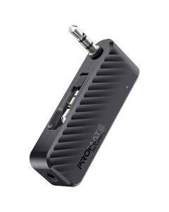 Promate AirLink-BT Compact AUX-to-Bluetooth v5.3 Transmitter – Dual 3.5 mm Jacks, 10h Playback (200 mAh Battery), Foldable AUX Plug for In-Flight Use – Black