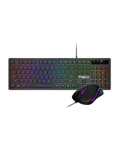 لوحة مفاتيح وماوس سلكية من جامدياس آريس E3 2 في 1، لوحة مفاتيح ألعاب غشائية RGB (104 مفتاح)، ماوس بصري مريح بدقة 3600 نقطة في البوصة، كابل USB بطول 1.5 متر، إضاءة RGB، أسود