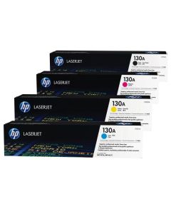 مجموعة كاملة من خراطيش الحبر HP 130A أصلية لطابعة ليزر (أسود، سماوي، أصفر، أرجواني)