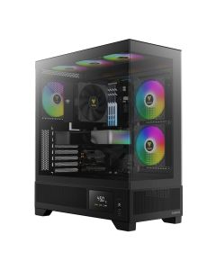 GAMDIAS Atlas M1 Black Mid Tower PC Case with Tempered Glass Side Panel, Pre-Installed ARGB Fans, Cable Management System, and Liquid Cooling Support