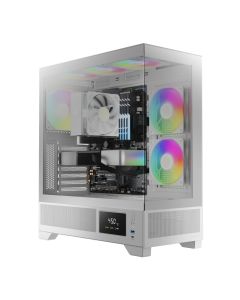 GAMDIAS Atlas M1 White Mid Tower PC Case with Tempered Glass Side Panel, ARGB Lighting, Easy Cable Routing, and Multi-Fan Liquid Cooling Compatibility