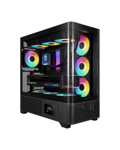 GAMDIAS Atlas P2 CG Mid Tower Gaming Case with Full Tempered Glass Front & Side Panels, ARGB Cooling Fans, Dual-Chamber Layout, and E-ATX Support