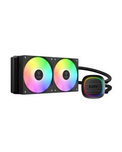 GAMDIAS AURA GL240 V2 ARGB 240mm Liquid CPU Cooler, Full Copper Base, 12-slot 10-pole Pump Motor, 2×120mm PWM Hydro Fans (800–1800 RPM), LGA1700 & AM5 Ready, Rotatable Pump Head, Black