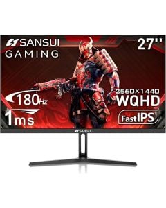 شاشة ألعاب SANSUI مقاس 27 بوصة WQHD IPS 2560 × 1440 معدل تحديث 180 هرتز 1 مللي ثانية (OD) وقت استجابة تقنية المزامنة التكيفية ودعم HDR، لون أسود