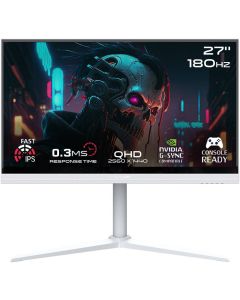 شاشة ألعاب GAMEON Artic Pro Series مقاس 27 بوصة QHD Fast IPS 2560 × 1440 بمعدل تحديث 180 هرتز ووقت استجابة 0.3 مللي ثانية وتقنية AMD FreeSync وNVIDIA G-Sync، باللون الأبيض
